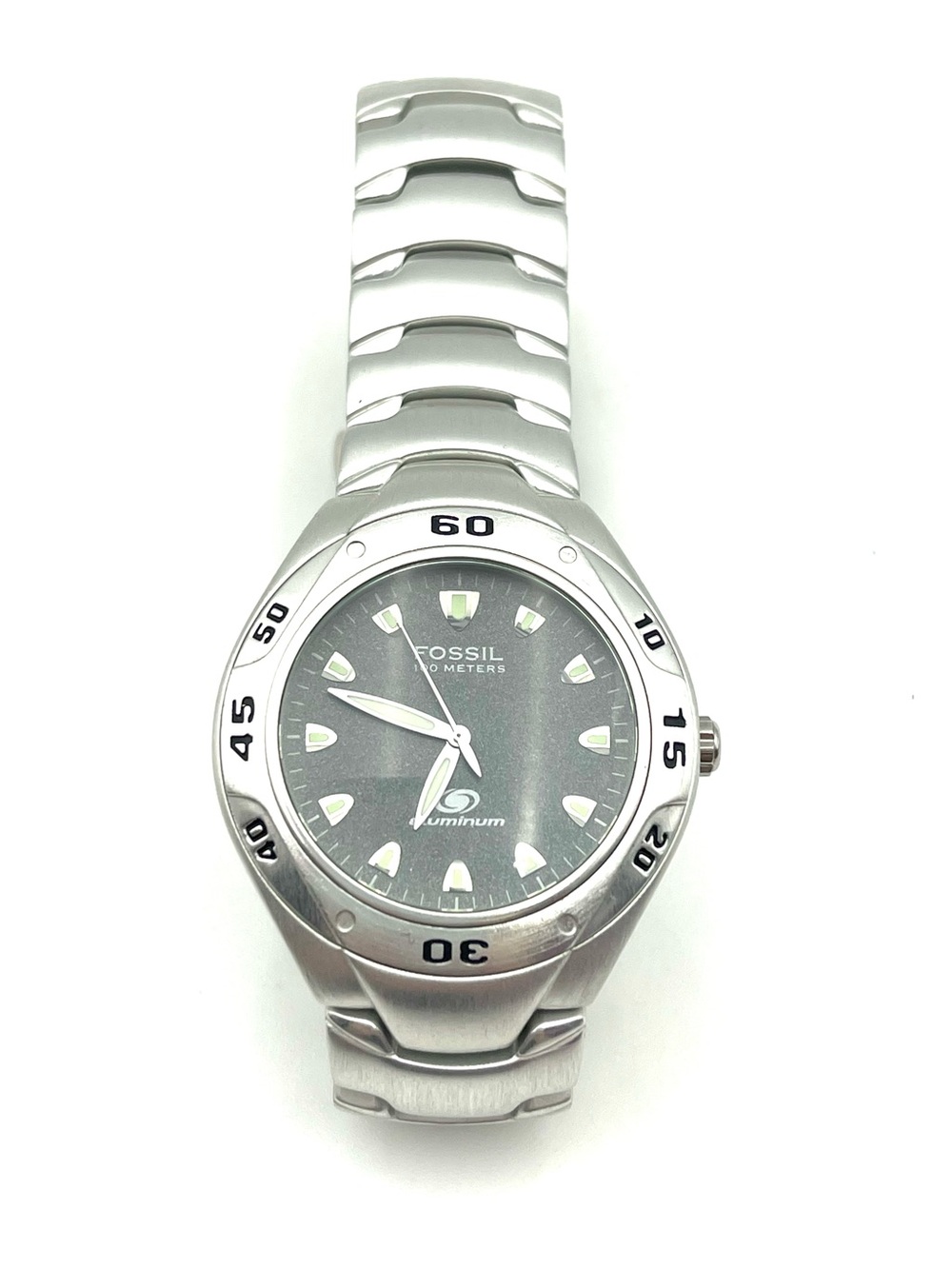 Vintage Fossil Blue Gray Dial Stainless Steel Silver Watch